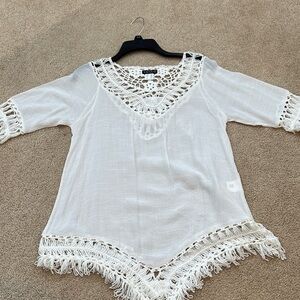 Venus crochet trim light weight polyester coverup top.